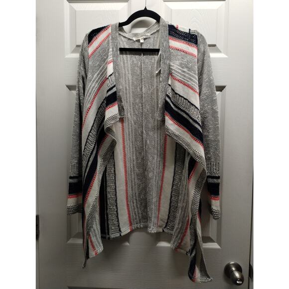 Say What Women's Size XL Gray Striped Open Front Knit Cardigan Sweater - Picture 1 of 6